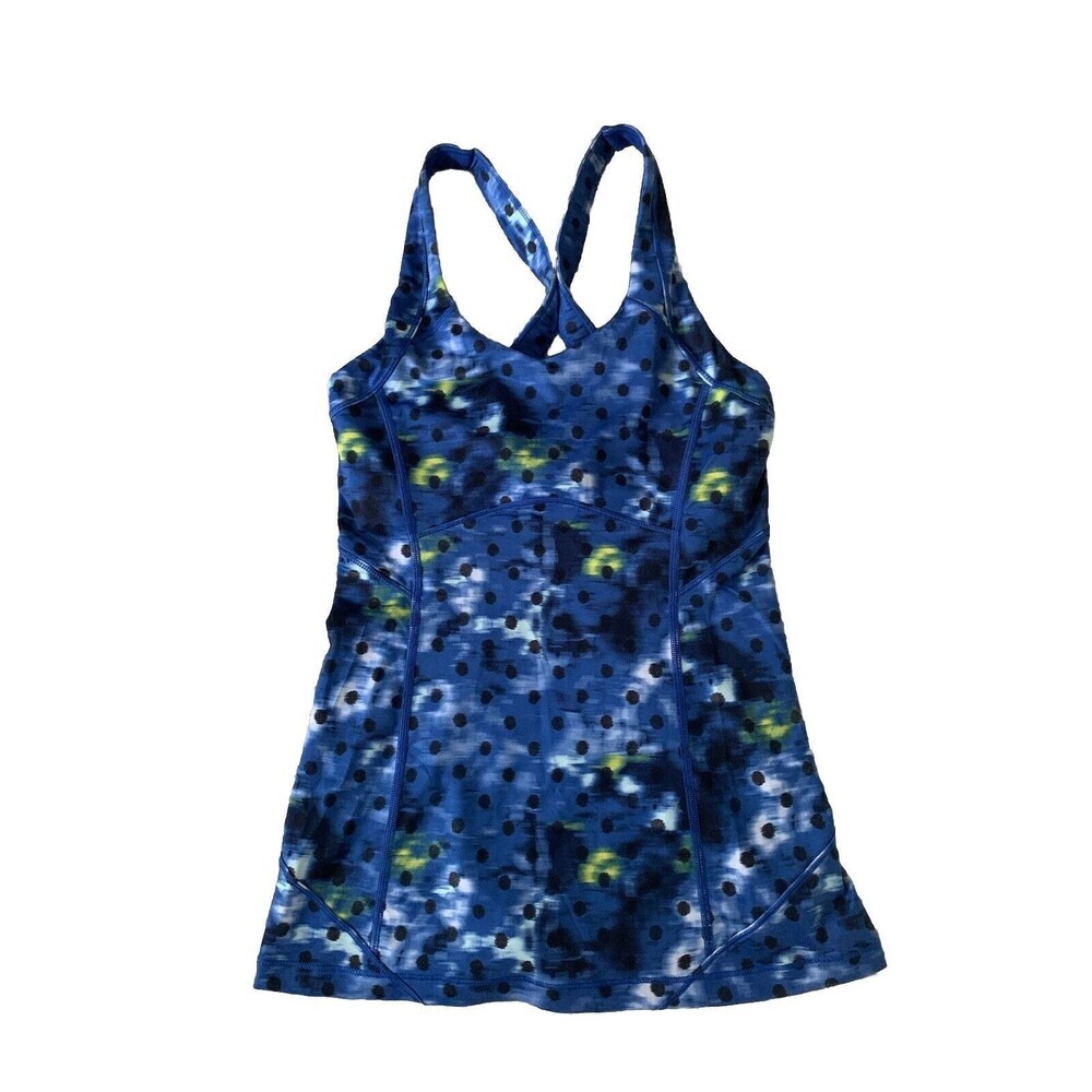 Lululemon Athletic Women’s Tank Top Blue Polka Dot Built-in-Bra Yoga Boho Size 6
